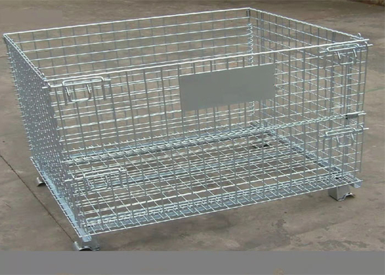 Silver White 6.4 Mm Foldable Wire Mesh Cage Electrostatic Spraying Turnover Logistics Express