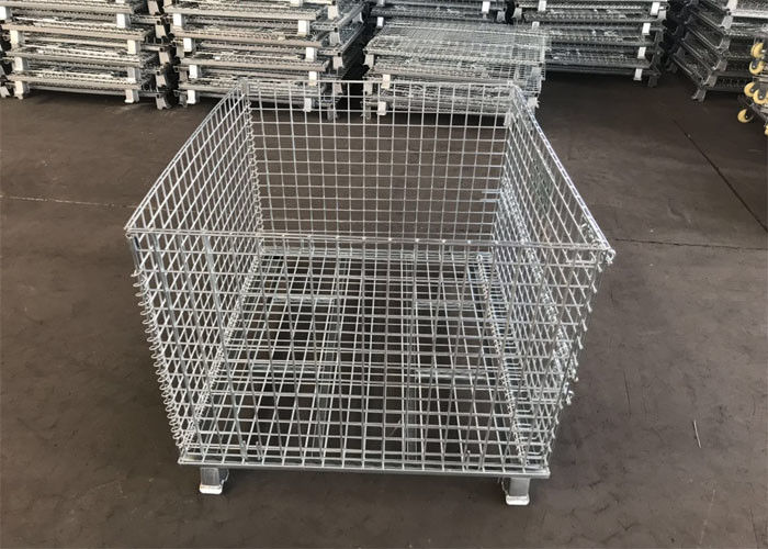 Galvanized Storage Box 6.4mm Metal Pallet Cage With Feet / Foldable Wire Frame